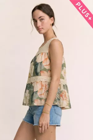 wholesale clothing plus ffloral printed lace detail babydoll top davi & dani