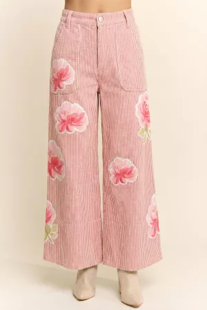 wholesale clothing oversized floral accents wide leg pants davi & dani