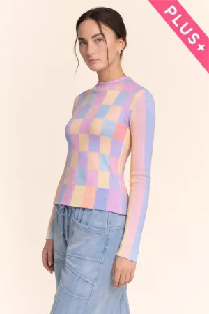 wholesale clothing plus checkerboard pullover mesh plaid sweater davi & dani