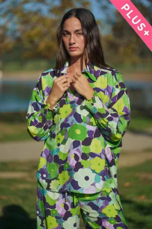 wholesale clothing plus floral print long sleeve button top davi & dani