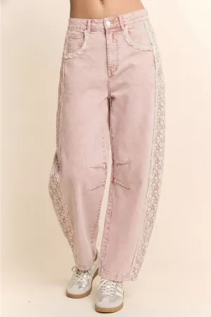 wholesale clothing baggy high waisted lace trim jeans relaxed fit davi & dani