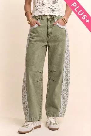 wholesale clothing plus baggy high waisted lace trim jeans davi & dani