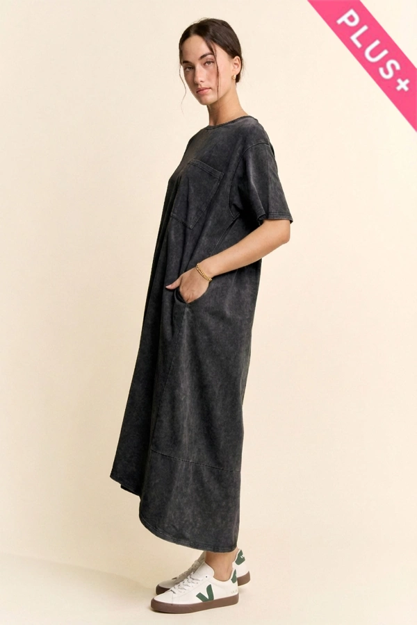 wholesale clothing plus garment washed pleated back midi dress davi & dani