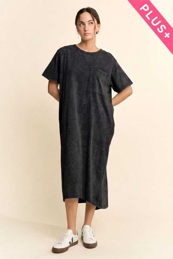 wholesale clothing plus garment washed pleated back midi dress davi & dani