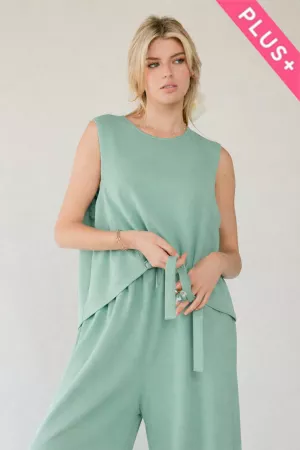 wholesale clothing plus solid crew neck tie top waistband pants set davi & dani