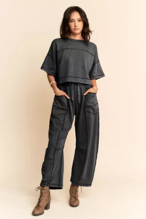 wholesale clothing mineral washed exposed barrel pants set davi & dani