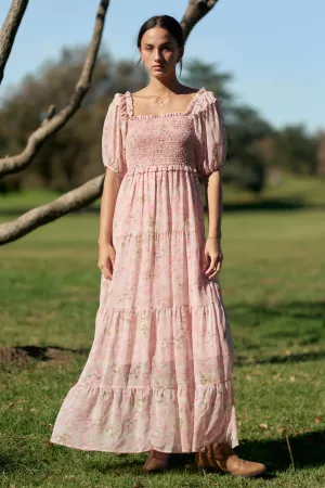 wholesale clothing smocked square neck tiered floral maxi dress davi & dani