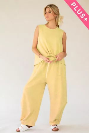 wholesale clothing plus solid crew neck tie top waistband pants set davi & dani