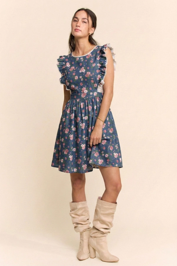 wholesale clothing flower denim apron dress davi & dani