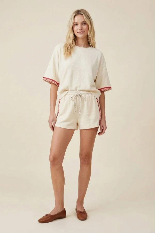 wholesale clothing fuzzy terry top elastic waist short set davi & dani