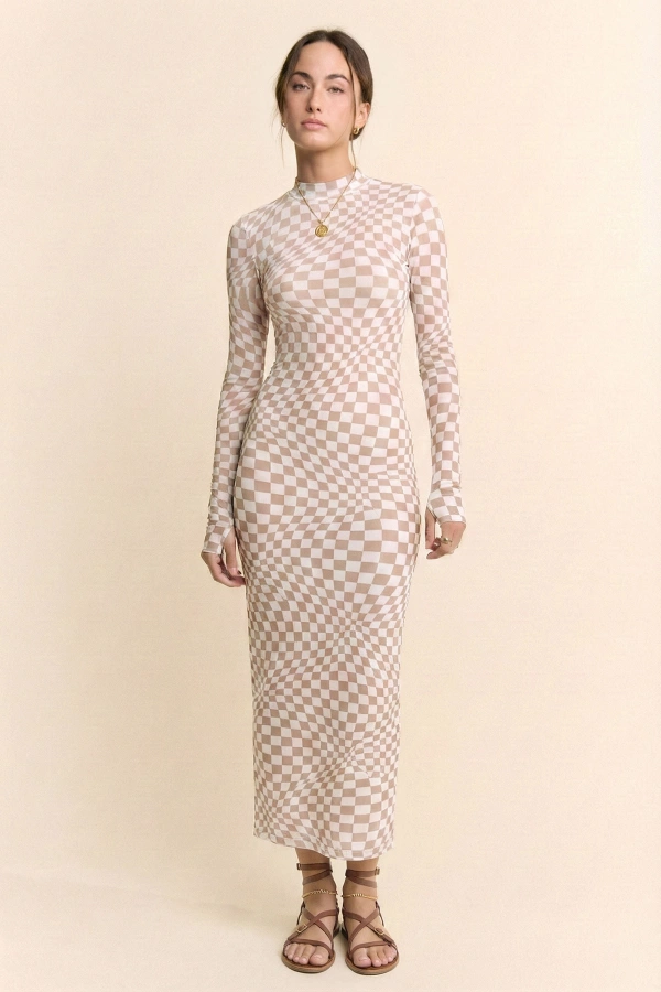 wholesale clothing checkered optical illusion mesh midi dress davi & dani