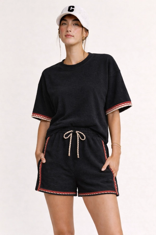 wholesale clothing fuzzy terry top elastic waist short set davi & dani