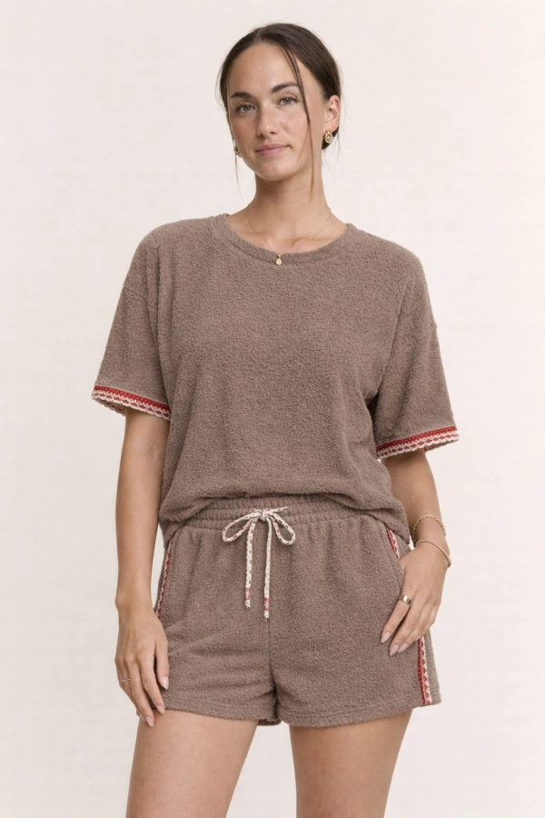 wholesale clothing fuzzy terry top elastic waist short set davi & dani