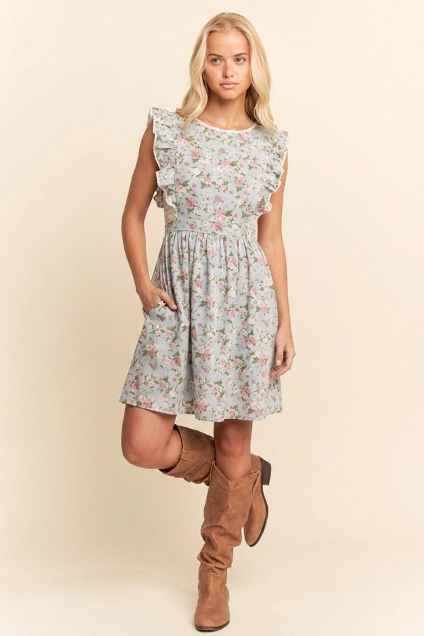 wholesale clothing flower denim apron dress davi & dani