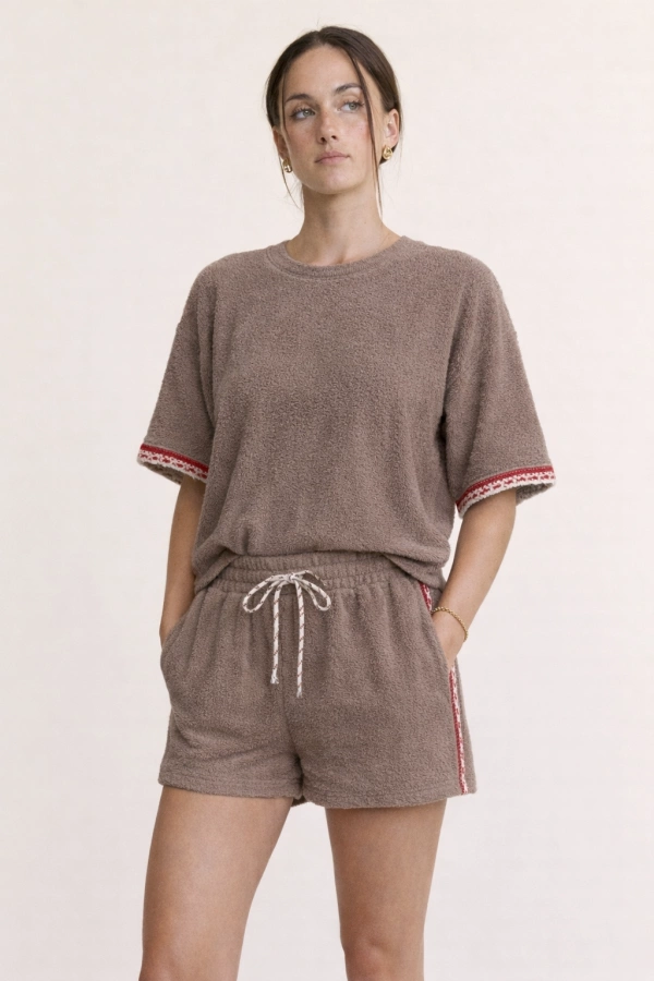 wholesale clothing fuzzy terry top elastic waist short set davi & dani