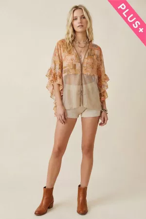 wholesale clothing plus ruffle sleeve zip front sheer chiffon kimono davi & dani