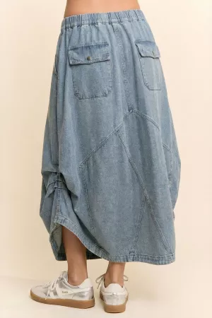 wholesale clothing mineral waist elastic denim parachute midi skirt davi & dani