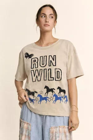 wholesale clothing run wild horse graphic mineral wash top davi & dani