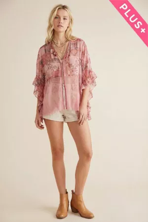 wholesale clothing plus ruffle sleeve zip front sheer chiffon kimono davi & dani