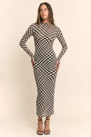 wholesale clothing checkered optical illusion mesh midi dress davi & dani