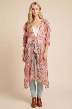 wholesale clothing chiffon floral maxi length boho tie belt kimono davi & dani