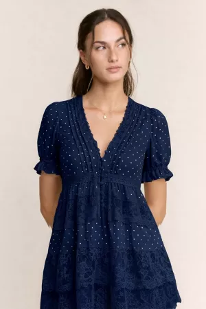 wholesale clothing tiered lace insert polka dot midi dress davi & dani