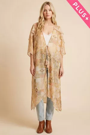 wholesale clothing plus chiffon floral maxi length tie belt kimono davi & dani