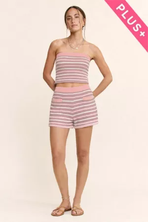 wholesale clothing plus strapless cropped tube top shorts set davi & dani