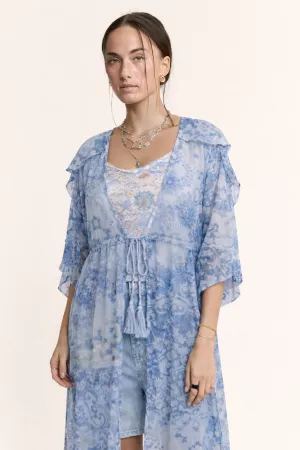 wholesale clothing chiffon floral maxi length boho tie belt kimono davi & dani