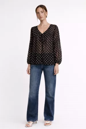 wholesale clothing polka dot peasant chiffon blouse top v-neck davi & dani
