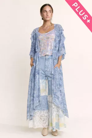 wholesale clothing plus chiffon floral maxi length tie belt kimono davi & dani