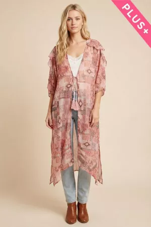 wholesale clothing plus chiffon floral maxi length tie belt kimono davi & dani