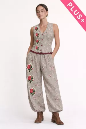 wholesale clothing plus floral boho patchwork drop crotch pants davi & dani