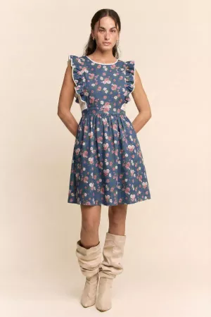 wholesale clothing flower denim apron dress davi & dani