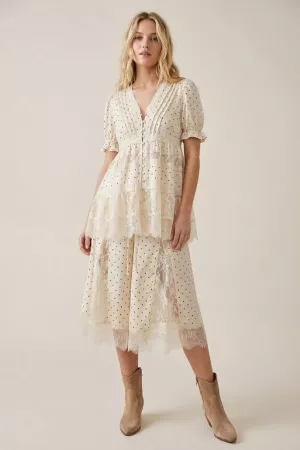 wholesale clothing tiered lace insert polka dot midi dress davi & dani