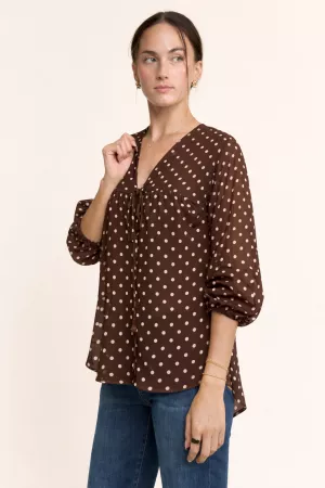 wholesale clothing polka dot peasant chiffon blouse top v-neck davi & dani