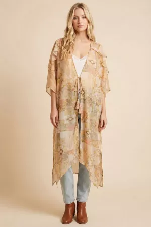 wholesale clothing chiffon floral maxi length boho tie belt kimono davi & dani