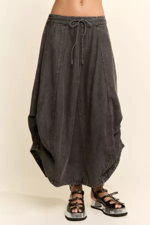 wholesale clothing mineral waist elastic denim parachute midi skirt davi & dani