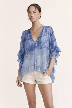 wholesale clothing ruffle sleeve zip front sheer chiffon kimono davi & dani