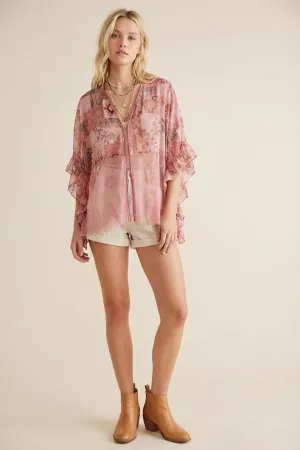 wholesale clothing ruffle sleeve zip front sheer chiffon kimono davi & dani