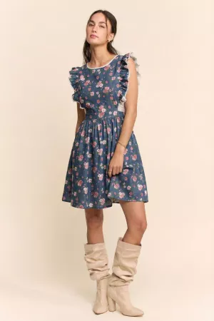 wholesale clothing flower denim apron dress davi & dani
