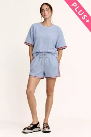 wholesale clothing plus fuzzy terry top elastic waist short set davi & dani