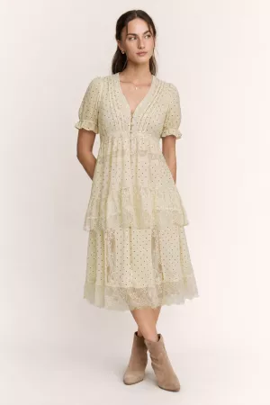 wholesale clothing tiered lace insert polka dot midi dress davi & dani