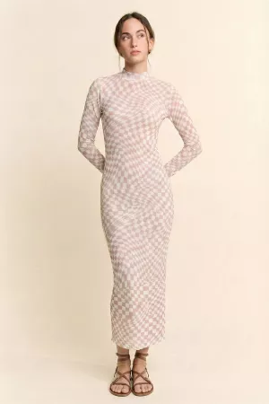 wholesale clothing checkered optical illusion mesh midi dress davi & dani