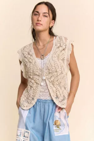wholesale clothing boho floral open front crochet cardigan vest davi & dani