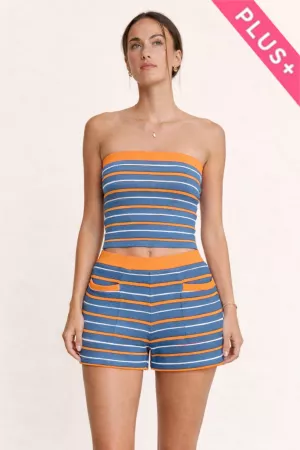 wholesale clothing plus strapless cropped tube top shorts set davi & dani