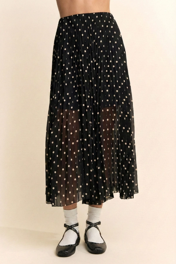 wholesale clothing polka dot pleated midi skirt davi & dani