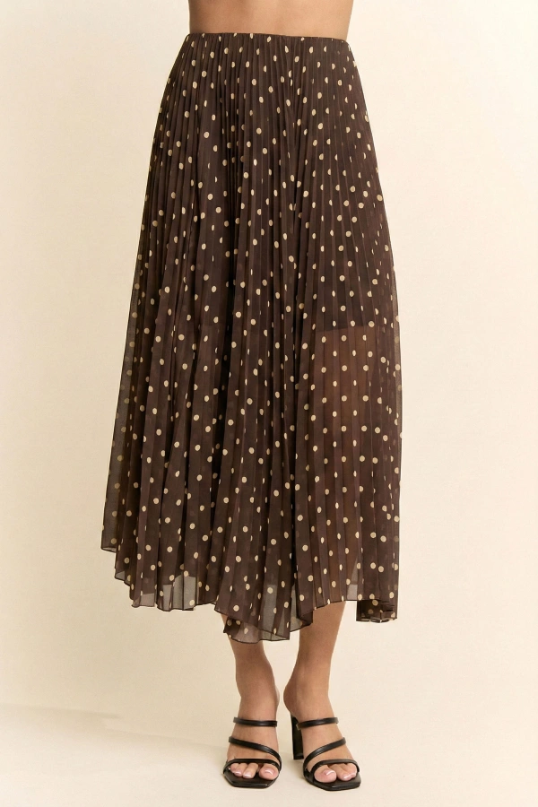 wholesale clothing polka dot pleated midi skirt davi & dani