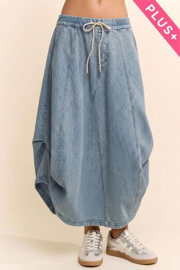 wholesale clothing plus mineral elastic denim parachute midi skirt davi & dani