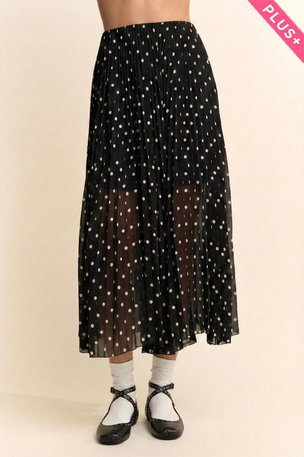 wholesale clothing plus polka dot pleated midi skirt davi & dani